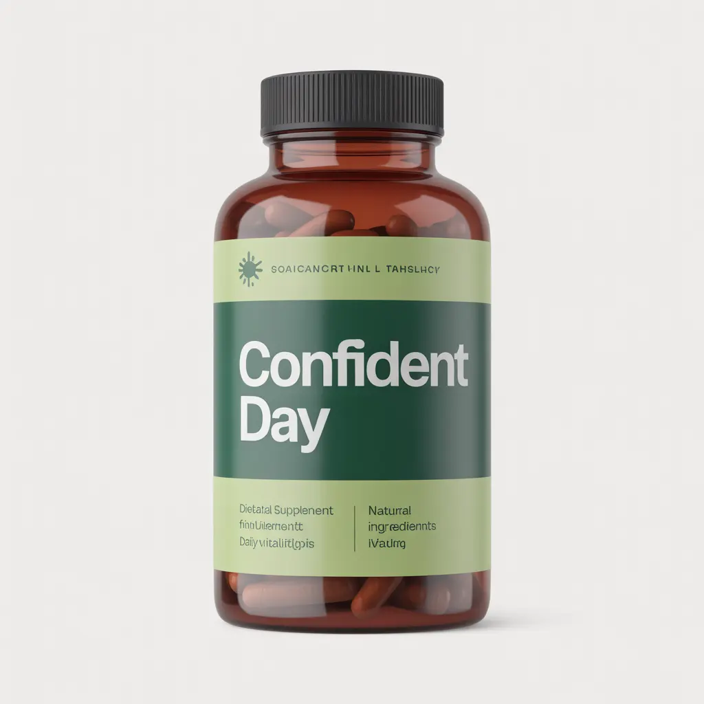 Confident Day dietary supplement bottle with natural ingredients for daily vitality